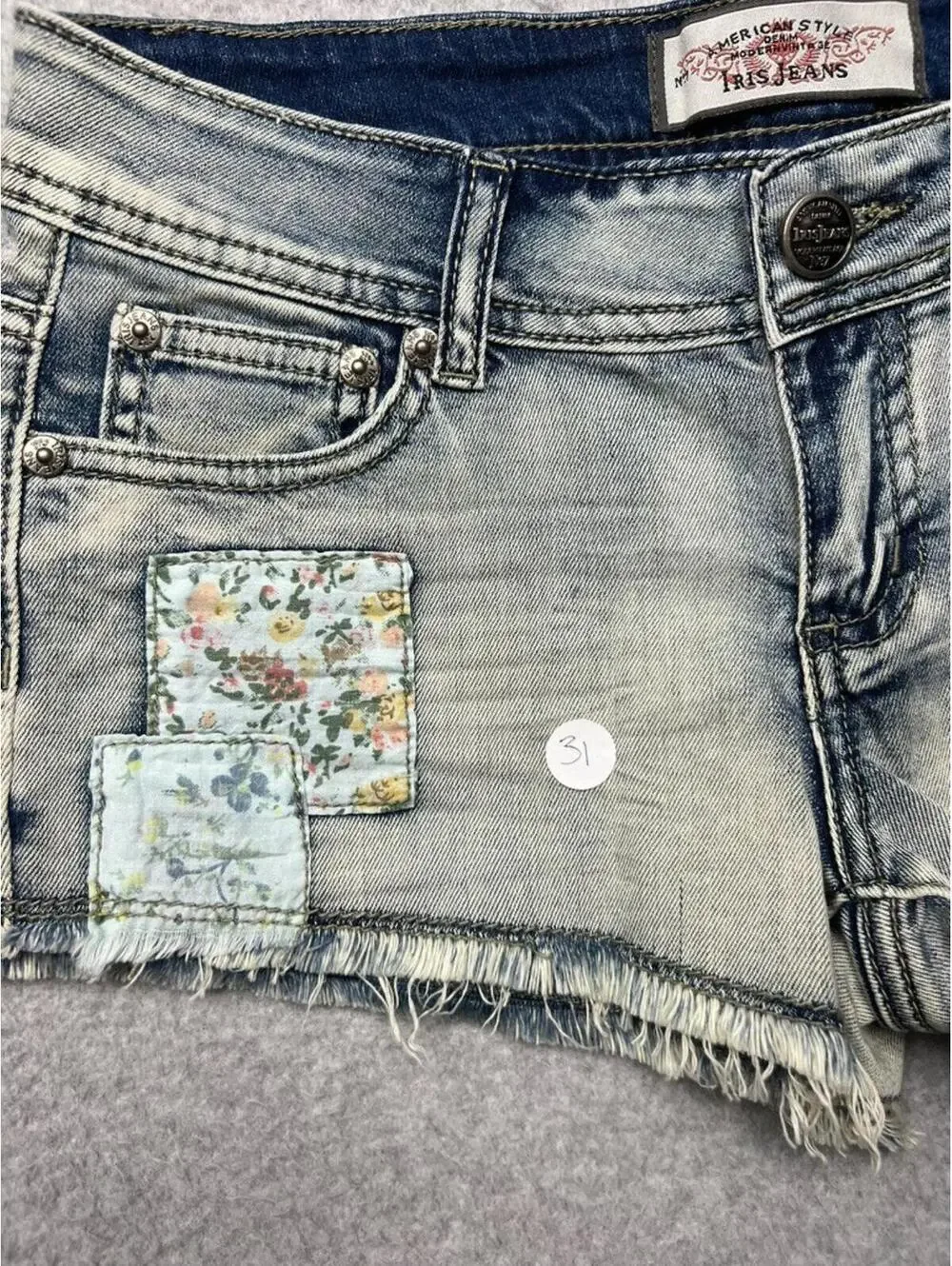 VTG Y2k 90s patchwork Micro Mini Denim Jeans Shorts S Iris Jeans Modern Vintage